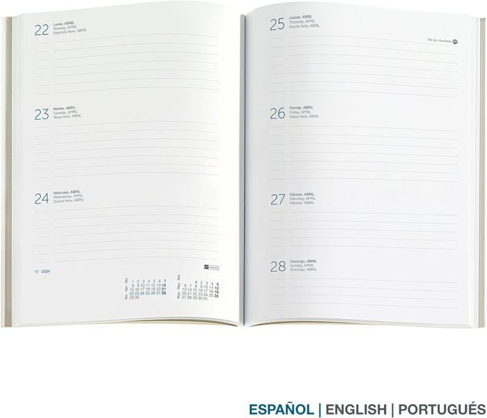 Agenda Journalier Miquelrius 2026, Un Jour Par Page - Format A5+ (155x213mm), Couverture Souple Simili Cuir, élastique De Fermeture - 12