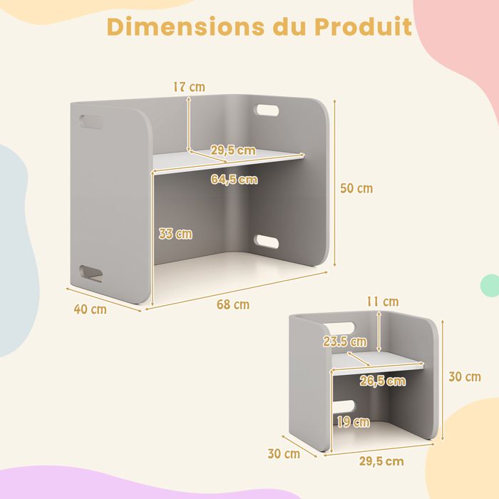 LIFEZEAL Table Et Chaise Enfant Gris - Table à Dessin Double Face Avec Rangement 3-6 Ans