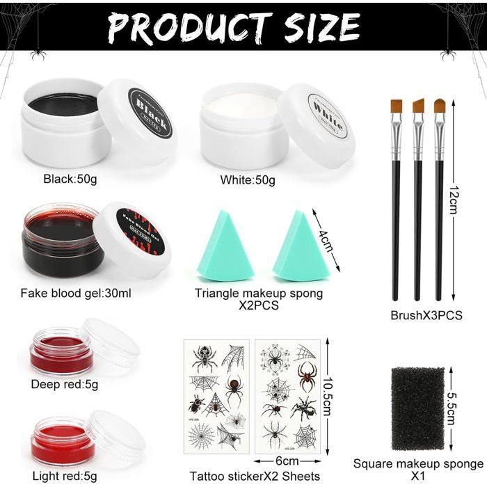 Kit Maquillage Halloween Rouge Et Blanc - 2 Pots 60g + Pinceaux - Pour Visage Et Corps, Enfant/Adulte, Cosplay - 2