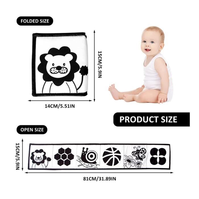Livre Noir Et Blanc Bébé Tissu Sensoriel - Kit Éveil Montessori Avec Cartes, Hochet Et Jouet à Suspendre 0-12 Mois
