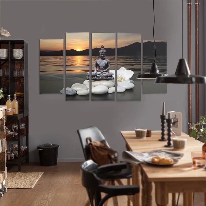 Tableau Déco Moderne Buddha - 5 Parties - Image Sur Toile - 200x100 Cm - Neuf