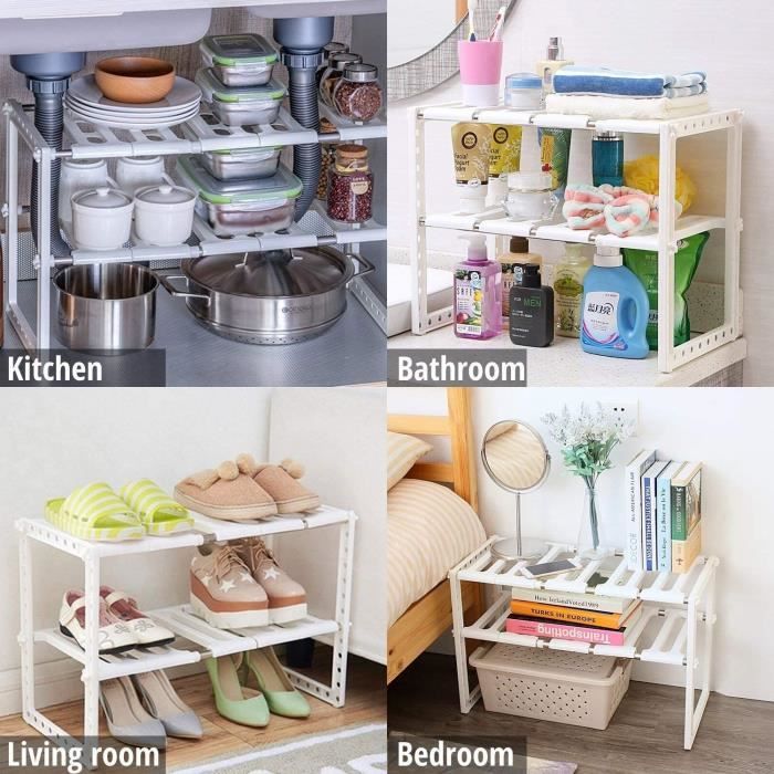Acheter Étagère de cuisine Double couche, organisateur détachable et  pratique, organisateur de salle de bain coulissant à 2 niveaux, accessoires  de cuisine