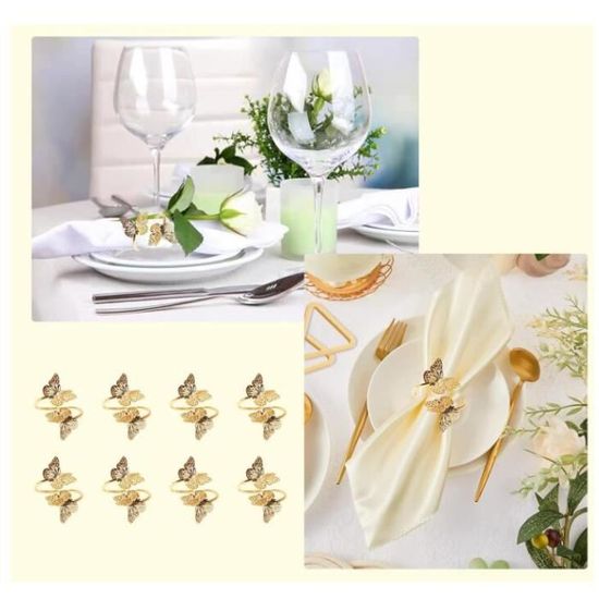 Lot De 12 Ronds De Serviette Papillon Doré - Décoration De Table élégante Pour Mariage, Anniversaire, Fêtes