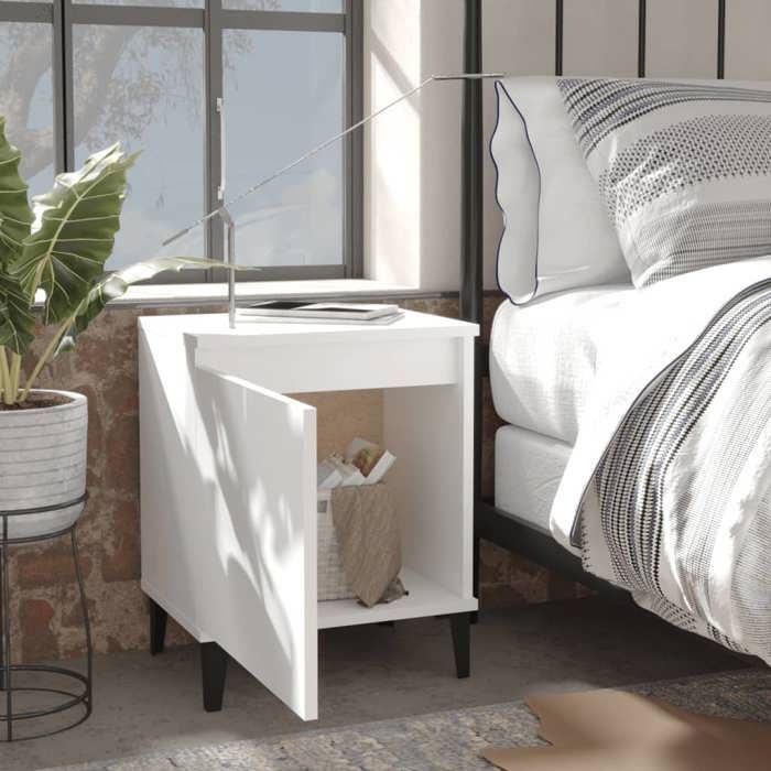 36134 NEW Table de chevet contemporaine avec pieds en métal blanc 40x30x50 cm ...