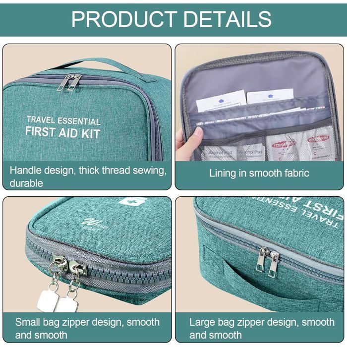 Trousse De Secours Vide Portable - Poches Filet Transparent - Idéale Voyage, Camping, Maison - Bleu Menthe