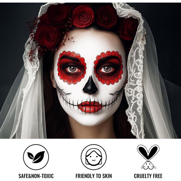 Kit Maquillage Halloween Rouge Et Blanc - 2 Pots 60g + Pinceaux - Pour Visage Et Corps, Enfant/Adulte, Cosplay