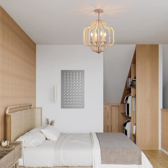 Luminaire Perles De Bois Pendentif Lumière Perlé Swag Lampe Suspendue Plafond Suspension Luminaire For Cuisine Île Chambre Salle À Manger Restaurant