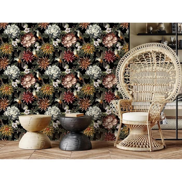 Papier Peint Intissé Floral Erismann - Gris, 0,53x10,05m, Collage Mural, Haute Résistance