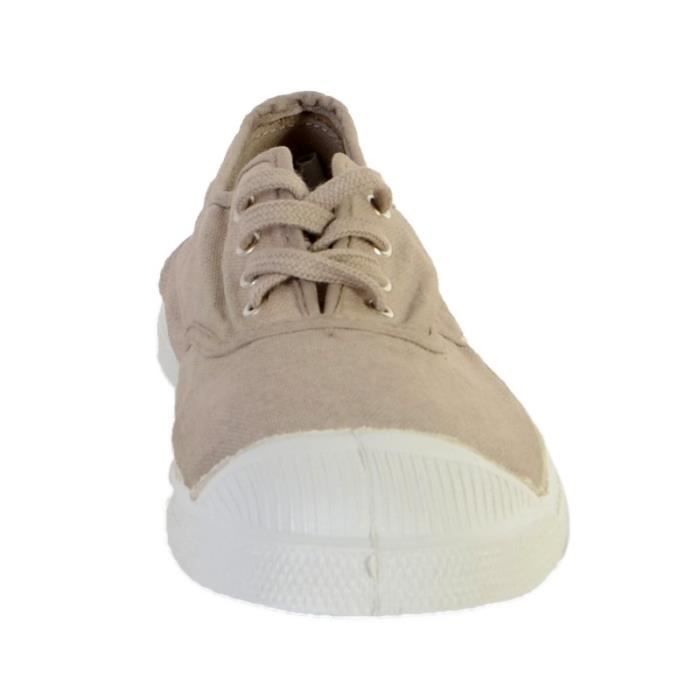 Baskets Femme BENSIMON Lacet Coquille Toile de coton Caoutchouc Marron