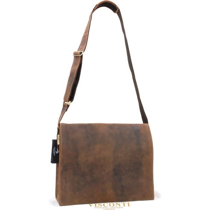 VISCONTI Cuir Veritable Sac de Travail Sac Bandouliere Sac