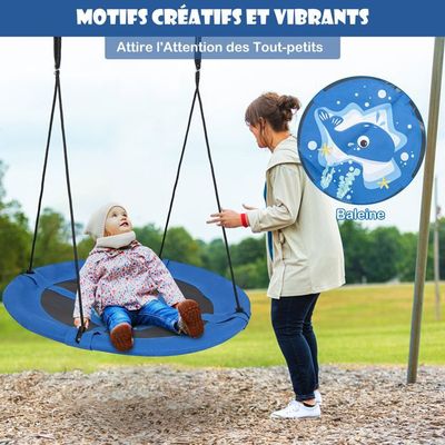 Balançoire Ronde 100CM Suspendue Nid D’Oiseau Hauteur Réglable Capacité