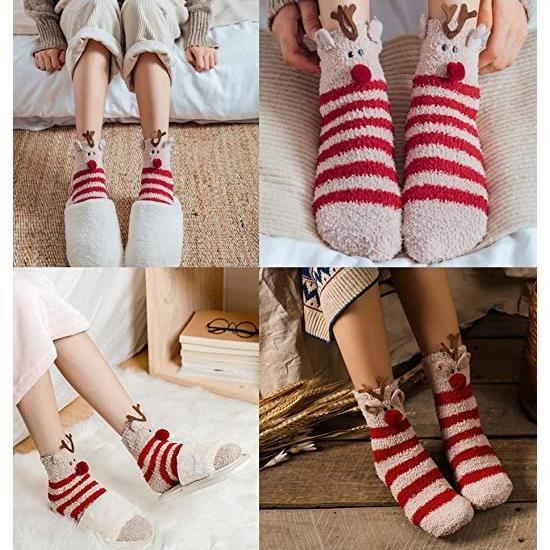 3 Paires Chaussettes noel Femme Chaussette Fille Cotton Chaude Chaussette  Laine épaisse Socks de Hiver Cadeau noel fete Anniversair