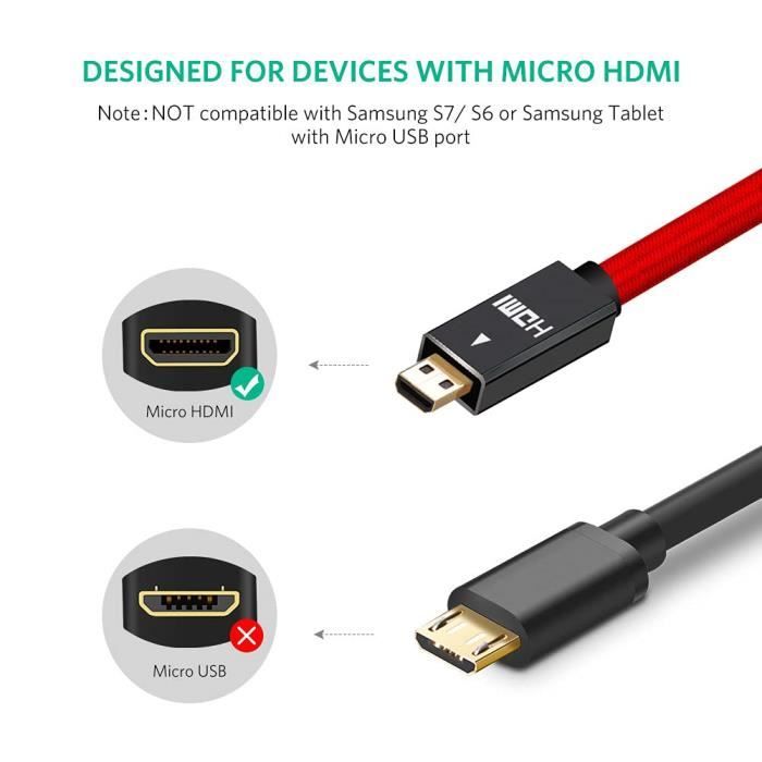 Câble micro HDMI vers HDMI par , câble HDMI haute vitesse vers micro HDMI  HDTV, prend en charge Ethernet, 3D, 4K et retour audi[376] - Cdiscount TV  Son Photo