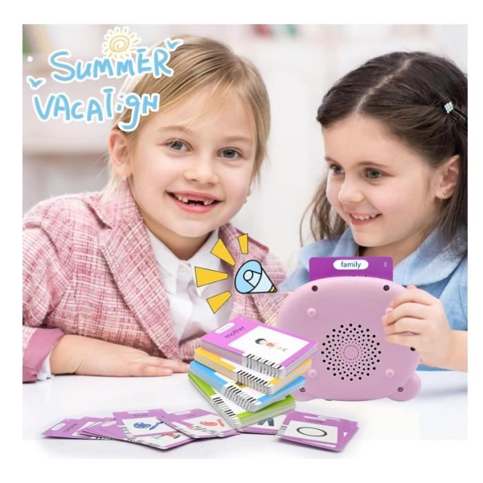 BOOWEN Cartes Flash Parlantes 224 Mots – Jouet éducatif Audio (rose, 2-7 Ans)