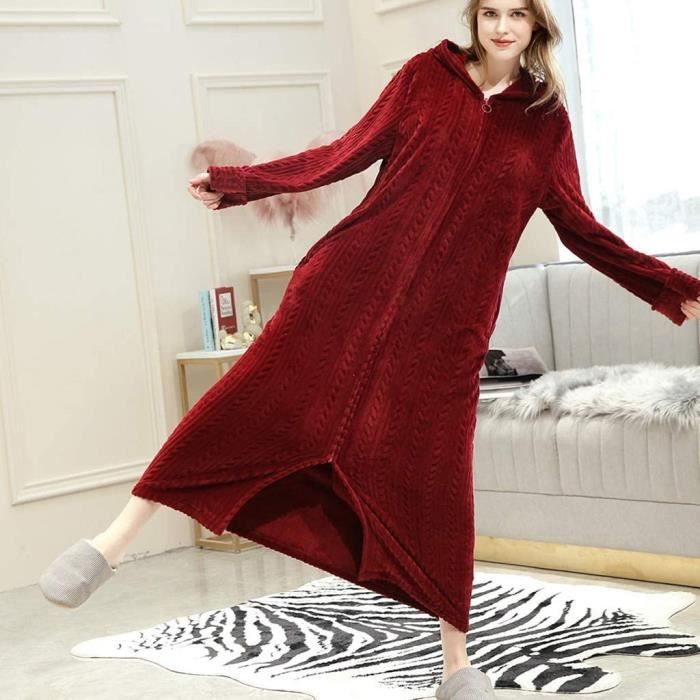 AJW L Peignoir Femme Polaire A Capuche Robe De Chambre avec Fermeture Eclair Chaud EPais Doux Long Peignoir De Bain Homme Epon 423 Cdiscount Maison