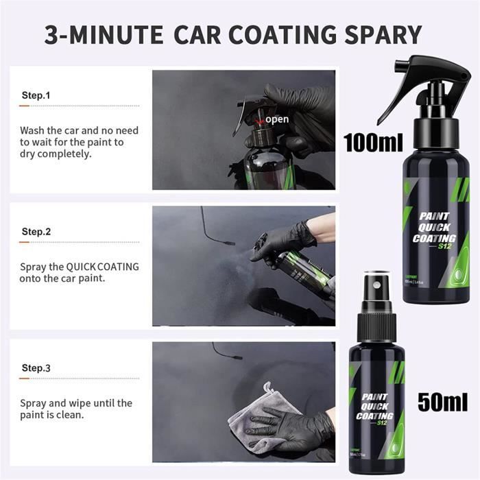 2PC 100ML 3 in 1 High Protection Car Coating Spray, Ultimate Ceramic  Coating Spray S12, Coat Car Wax Polish Spray,COTON LUSTRAGE - Cdiscount Auto