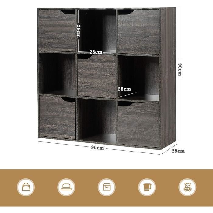 URBNLIVING Bibliothèque Cubique Grise 2x3 (6 Cubes) Avec Portes Bois - Rangement Moderne