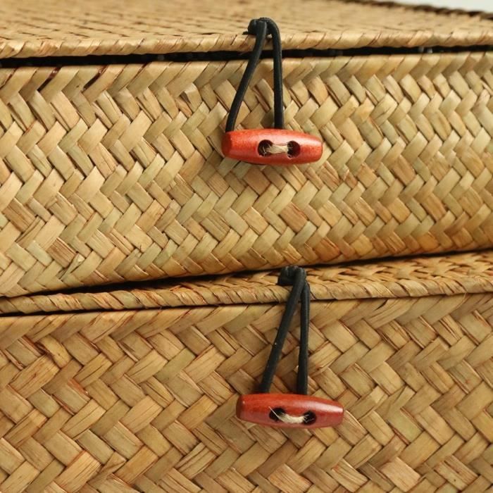 Panier En Osier Avec Couvercle De Rangement Tissé À La Main Fait
