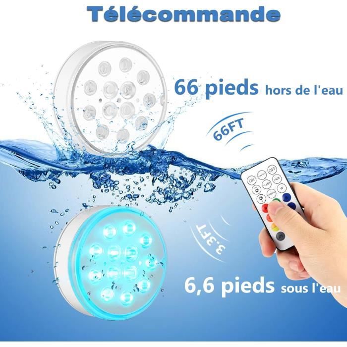 Lot De 2 Lampes LED Submersibles Pour Piscine – 16 Couleurs, Télécommande, Rechargeable – étanche IP68 – Pour Fête, Spa, Jardin