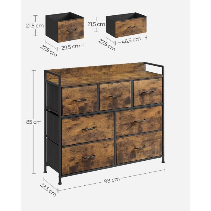 Commode 4 Tiroirs SONGMICS – 95,2 Cm Hauteur, MDF/tissu – Couleur Marron Rustique/noir – Pour Chambre, Entrée