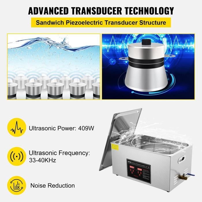 Nettoyeur à ultrasons 22L - VEVOR - Bac Ultrasons Numérique avec Chauffage  Minuterie - Cdiscount Electroménager