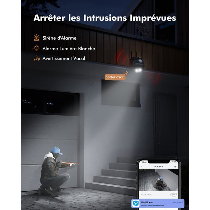 Caméra Surveillance Extérieure WiFi 2.5K - 360°, Vision Nuit Couleur, Audio Bidirectionnel, Détection Humaine, Alexa