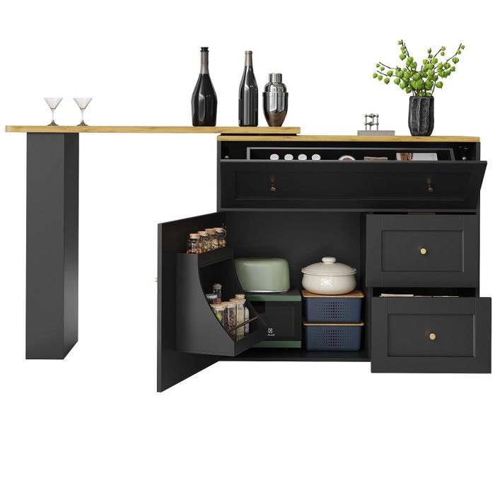 Table De Bar Extensible 138-204×39×105 Cm Avec 2 Portes, Grand
