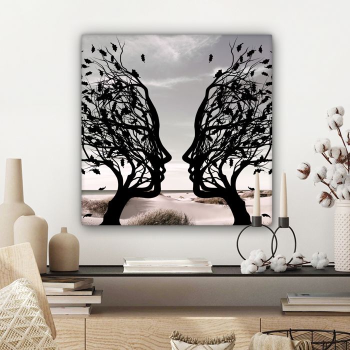 Tableau Toile Déco Salon 50x70 Cm - Impression Moderne Femme Silhouette - Cadre Bois 2 Cm