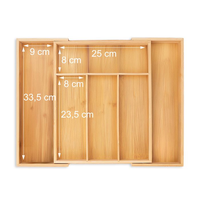 Relaxdays Organiseur Couverts Extensible Bambou – Range-Couverts 4-6 Compartiments Tiroir Cuisine, Naturel 29-47,5 Cm