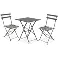 Table bistrot de jardin et 2 chaises pliantes - Acier - Oviala - Gris-0