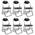Chaise pliable de salle à manger - OVONNI - Lot de 6 - Structure en acier - Assise en faux cuir - Noir-0