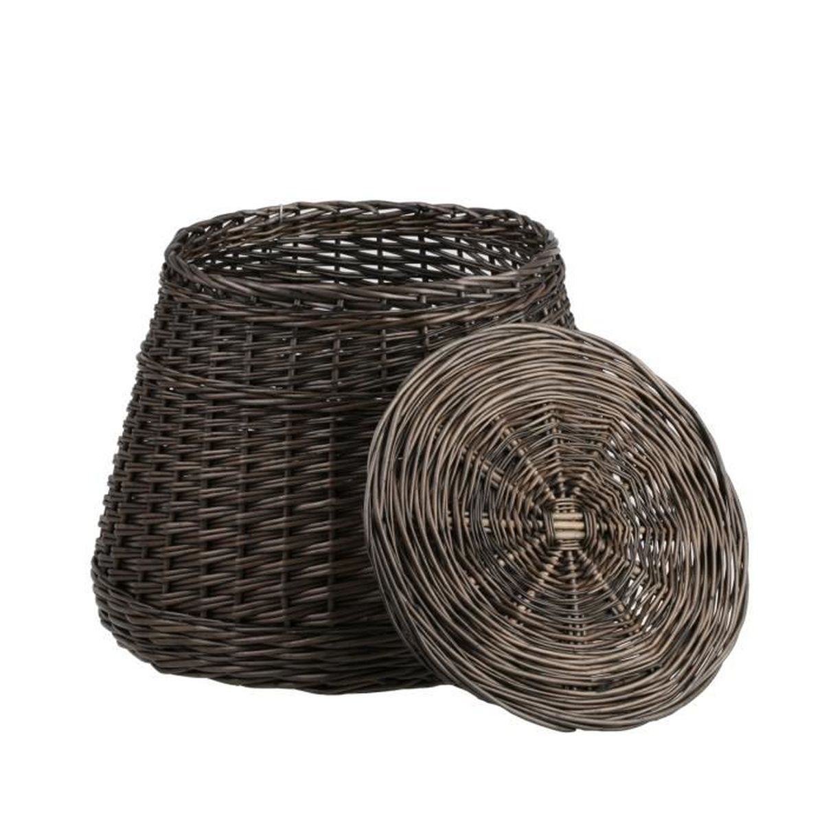Pouf Coffre De Rangement Panier Rond Avec Couvercle En Osier