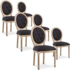 INTENSE DECO Lot de 6 chaises médaillon capitonnées Louis XVI tissu Noir