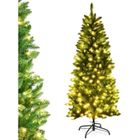 Sapin de Noël LED Lumineux 150cm COSTWAY-150 Lumières Blanc Chaud-300 Branches PVC-Support en Fer-Décor de Noël-Design Longiligne