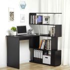 Bureau informatique avec étagère de 4 niveaux contemporaine - multi-rangements, Noir - MONDEER