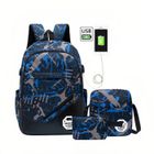SWAREY Sac à Dos+Sac Crayon+Petit sac à bandoulière Scolaire Cartable Sacs école Garçons Filles Voyage nuit lumineux USB Port de Charge