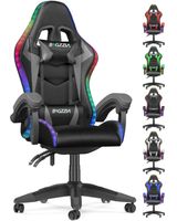 Chaise gaming avec éclairage LED Effets, Fauteuil avec Lombaire et Appui-Tête Appui, Dossier Hauteur Réglable, Gris