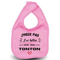Bavoir bébé "J'peux pas j'ai bêtise avec Tonton " Rose à offrir cadeau de naissance du nouveau-né et parents la famille s’agrandit