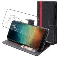 ebestStar ® pour Asus Zenfone 7 Pro - Etui Portefeuille PU Cuir + Film protection écran en VERRE Trempé, Noir / Rouge