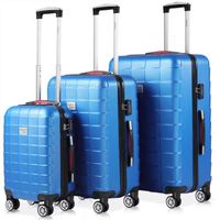 Set de 3 valises rigides Bleu 4 Roues 360° Bagage 2 poignées de Transport Plastique ABS Serrure Cadenas à Combinaison Malle Voyage