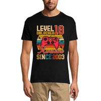 Homme Tee-Shirt Niveau 18 Débloqué – Level 18 Unlocked – 18 Ans T-Shirt Cadeau 18e Anniversaire Vintage Année 2005 Noir