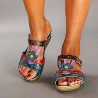 Sandales Compensées À Plate-Forme Pour Dames D'Été Sandales Orthopédiques À La Mode Bohème Bleu