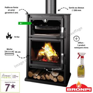 Poêle à bois avec plaque et four de cuisson Proetey - 7 kW - Avec