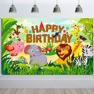 Déco de fête murale Happy Birthday Bannière pour Jungle Animaux Anniversaire Décoration, Forêt Safari Anniversaire Décor pour Garçon Enfant Mur A236