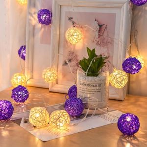 GUIRLANDE D'EXTÉRIEUR Guirlande lumineuse LED boules de rotin 3M - Violet - Décoration extérieure pour noël, mariage, pâques