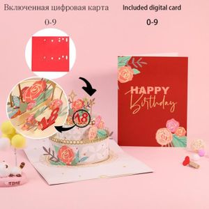 FAIRE-PART - INVITATION Faire-part - invitation,Cartes de joyeux anniversaire Pop-UP 3D,gâteau d'invitation,carte de vœux,cadeau pour - rose-cake[B]
