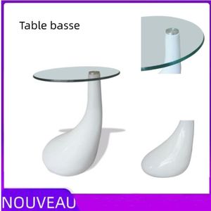 TABLE BASSE Table basse - Vogue LEC - Blanc brillant - Verre - Rond - Hauteur 55 cm