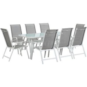 Ensemble table et chaise de jardin Salon de jardin repas - HABITAT ET JARDIN - Cordoba XL 180 - Design - Métal - Gris clair - Extérieur