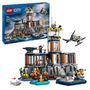 ASSEMBLAGE CONSTRUCTION LEGO® 60419 City La Prison de la Police en Haute Mer, Jouet avec Hélicoptère et Bateau, 7 Minifigurines et Figurine de Chien