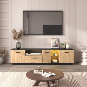 MEUBLE TV Meuble TV LED - JAERLIUB - 180x40x45cm - Avec éclairage LED multicolore - Avec tiroir - Avec étagère en verre